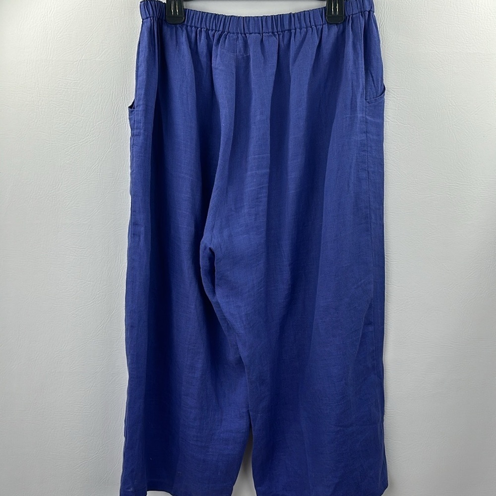 Flax Two-Piece Periwinkle Linen Cropped Wide leg Pantsuit - Picture 9 of 12